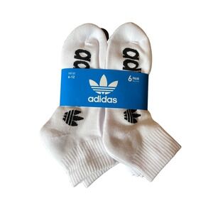Adidas Quarter Crew Socks Men's 6-12 White‎ & Black Logo 6-Pair Moisture Wicking